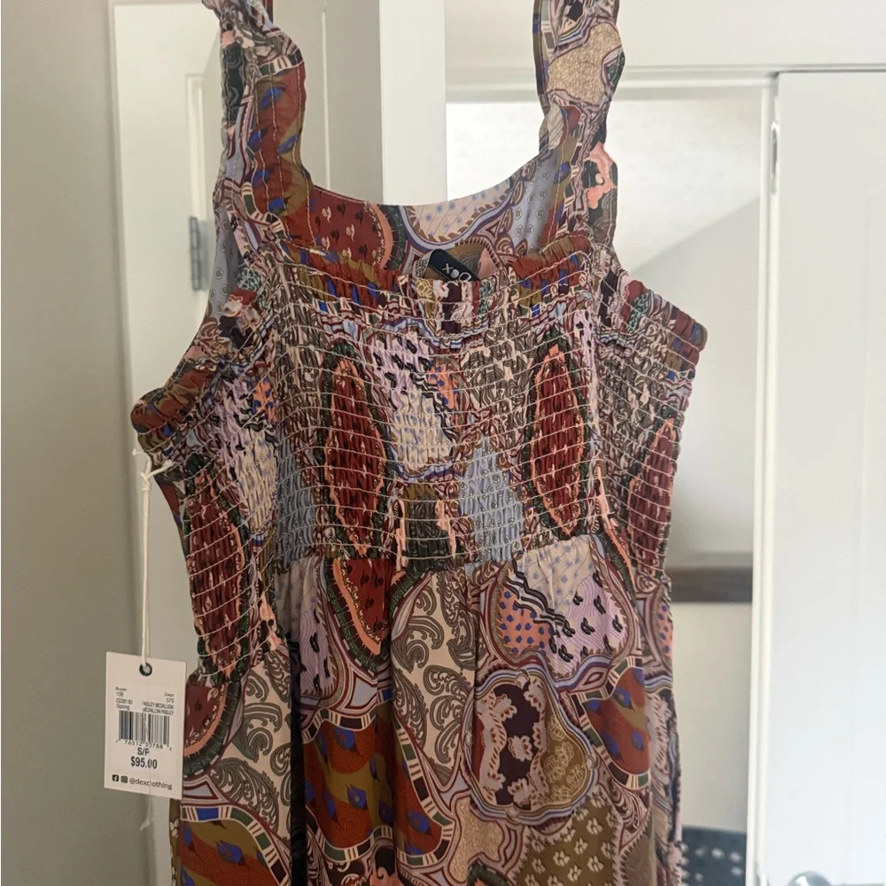 Dex Paisley Tiered Maxi Dress in Brown and Pink - Picture 3 of 3